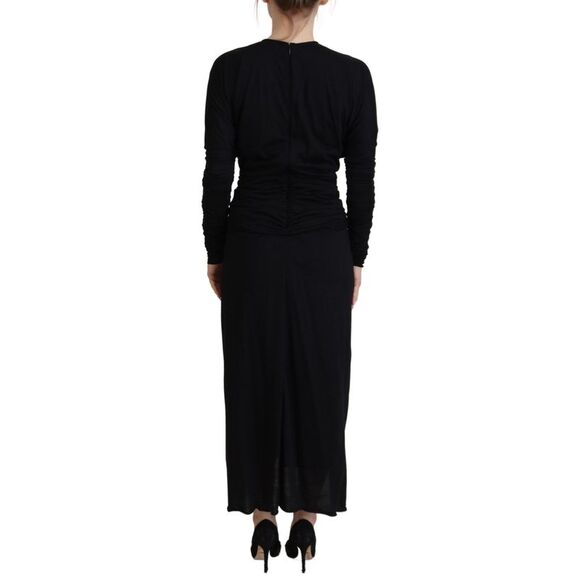 Dolce & Gabbana Black Sheath Midi Gown Wool Wrap Women's Dress - Picture 3 of 5